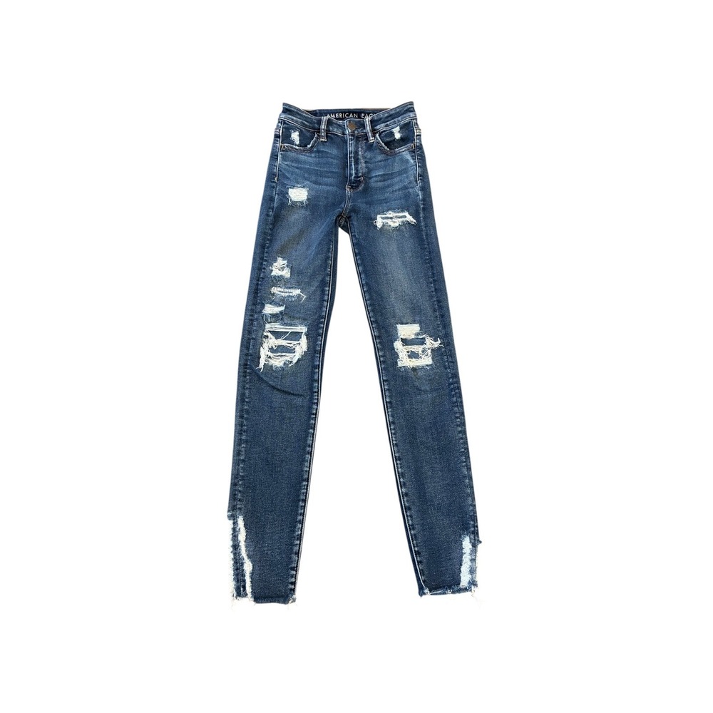 American Eagle Outfitters Women's Size 00 Short Blue Distressed Skinny Jeans‎